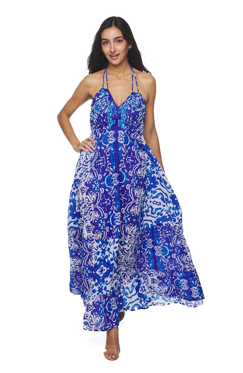 RANEES Halter Tie Maxi Dress, Alternate, color, Blue