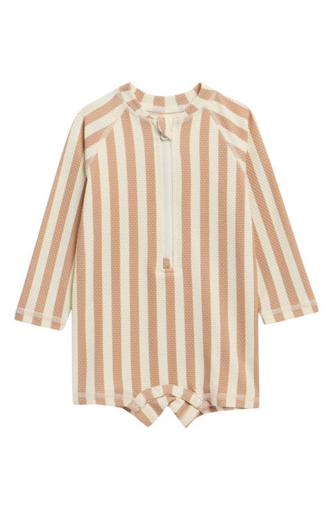 Stripe Long Sleeve UPF 50+ One-Piece Rashguard Swimsuit (Baby)