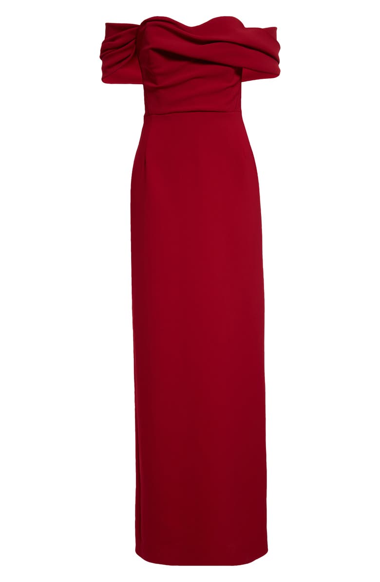 Carolina Herrera Draped Off the Shoulder Crepe Column Gown, Alternate, color, 
