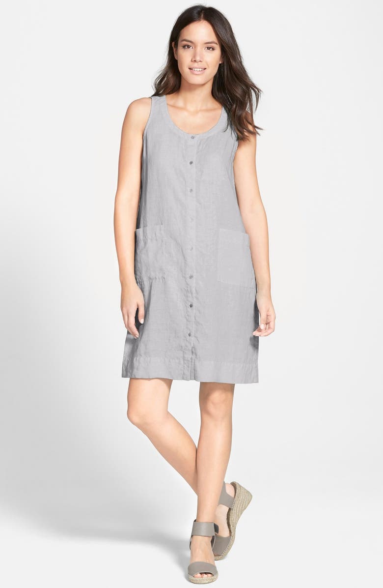 Eileen Fisher Organic Linen Scoop Neck Knee Length Dress, Main, color, 