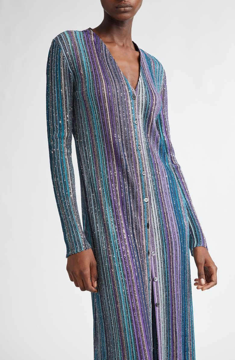 Missoni Sequin Metallic Stripe Longline Cardigan, Alternate, color, 