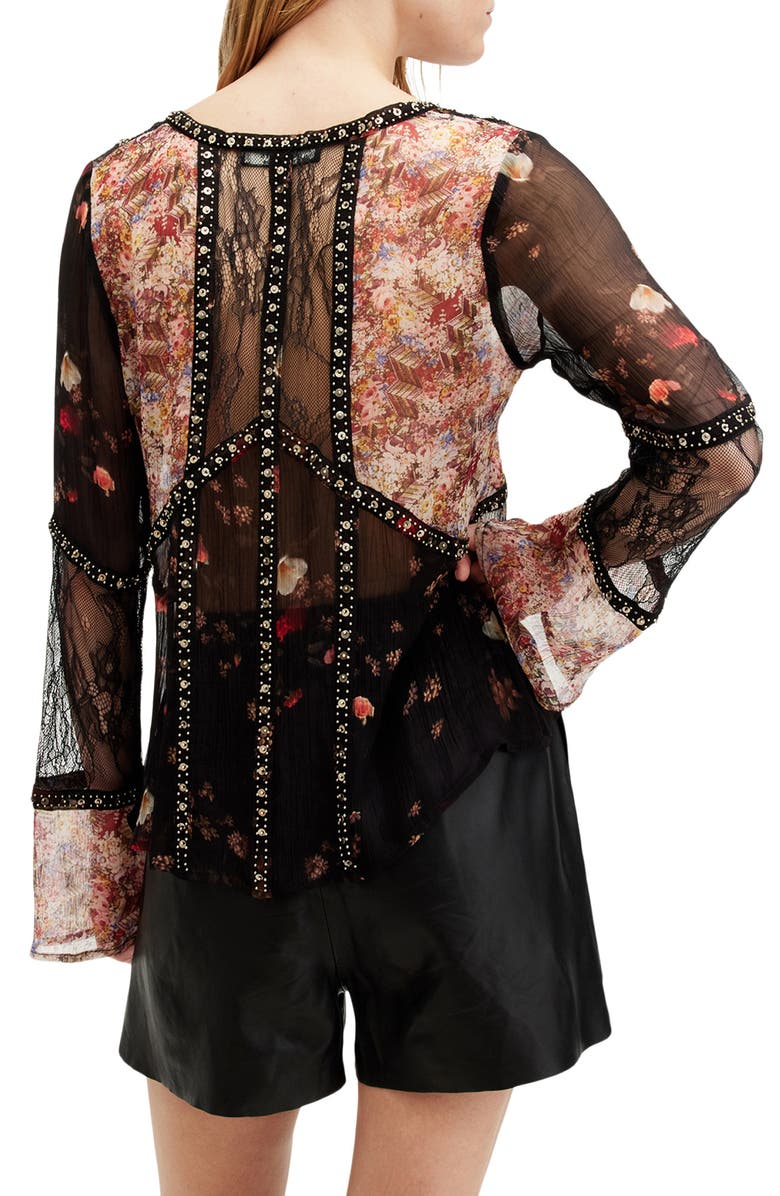 AllSaints Florence Kora Mixed Media Long Sleeve Top, Alternate, color,