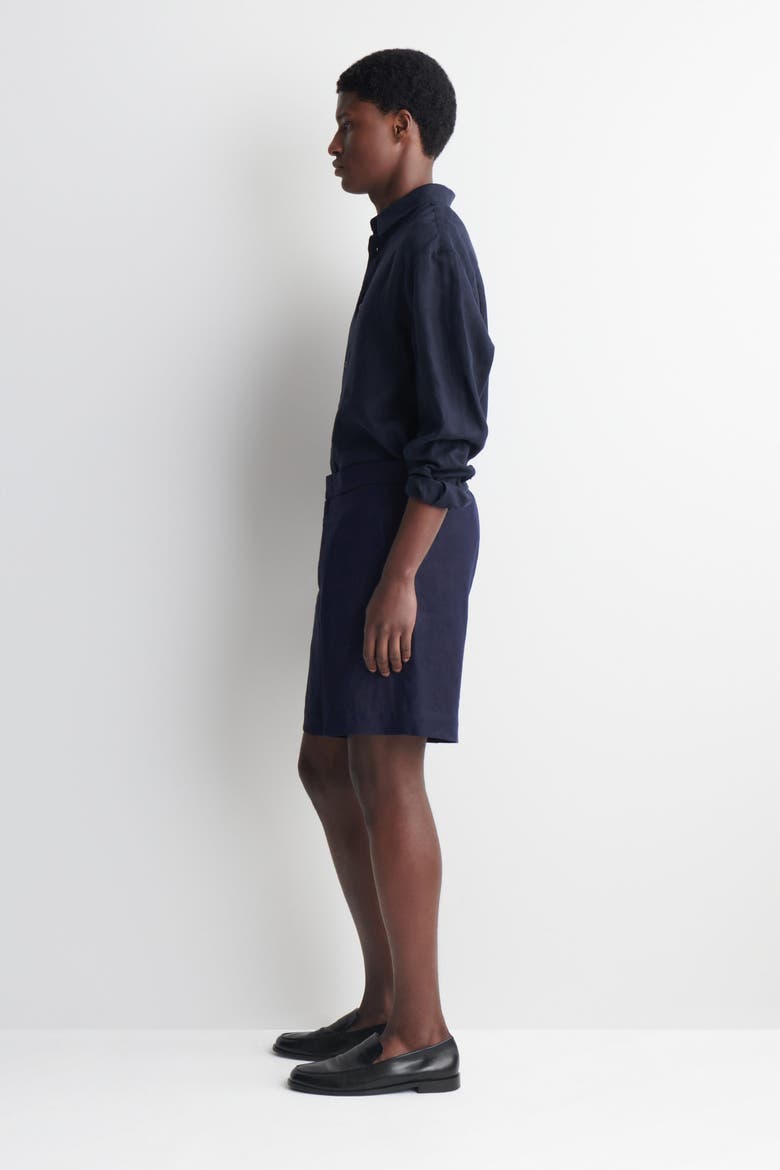 Tailored Linen Shorts, Alternate, color, NAVY