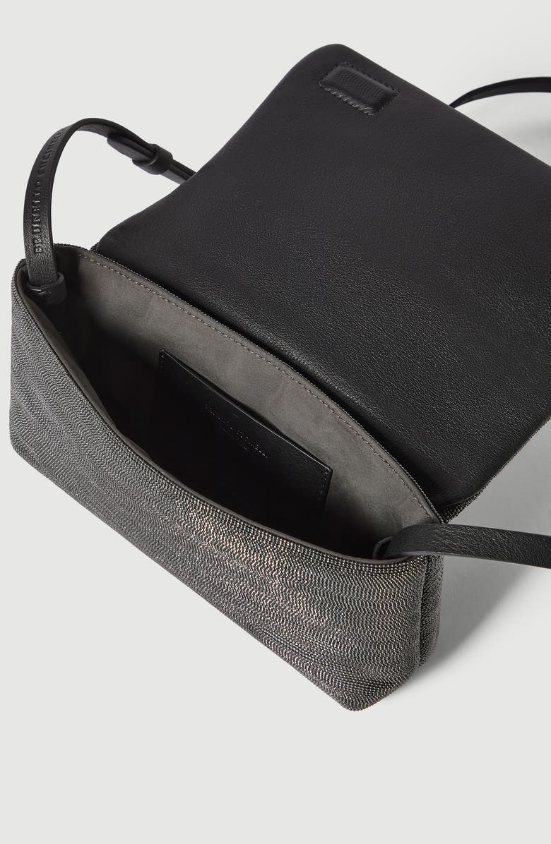 Brunello Cucinelli Precious flap bag in grained leather, Alternate, color, Black