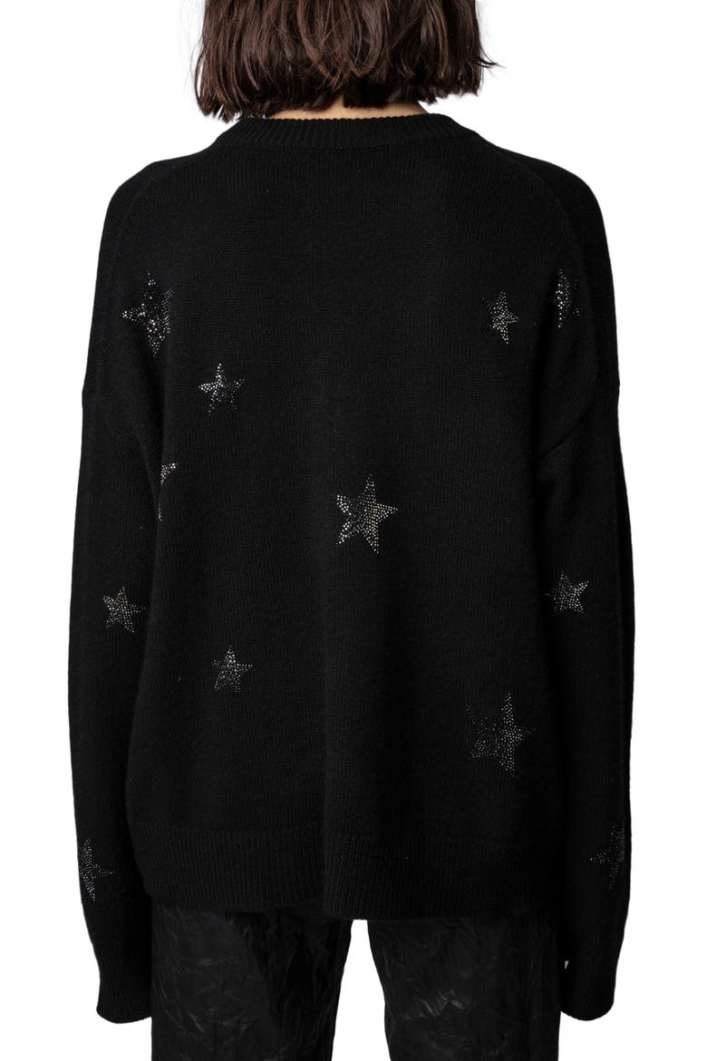 Markus Rhinestone Star Embellished Cashmere Sweater, Alternate, color, NOIR