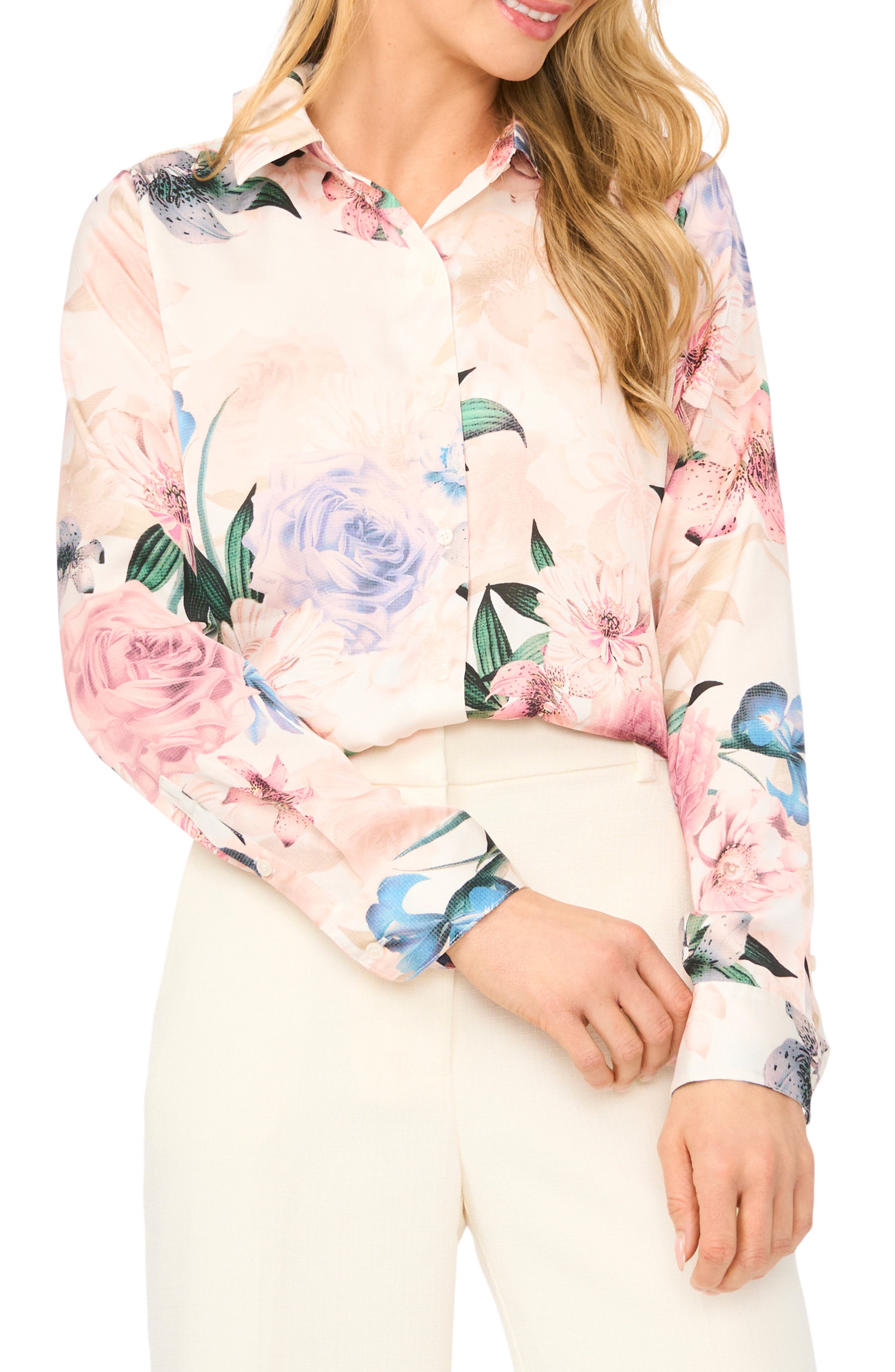 Casery Floral Georgette Button-Up Shirt - image 3