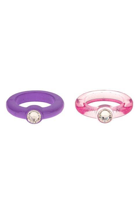 Set of 2 Purple & Pink Resin Rings