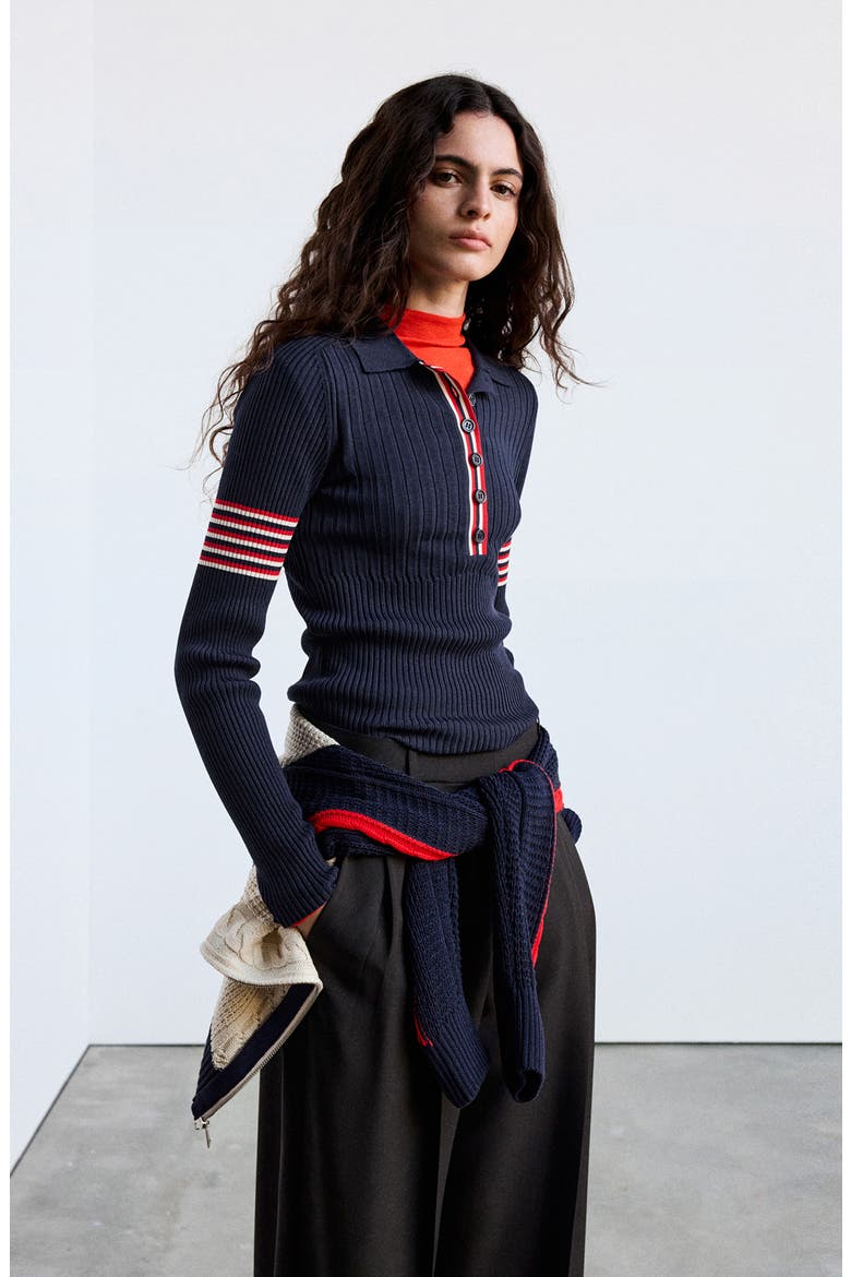 Ribbed Polo Sweater, Main, color, NAVY