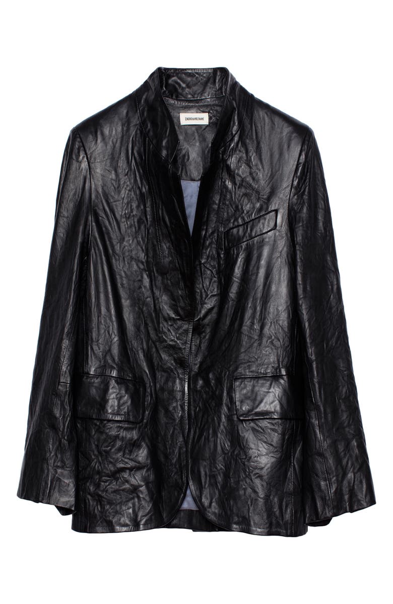 Zadig & Voltaire Verys Open Front Crinkle Leather Jacket, Alternate, color,