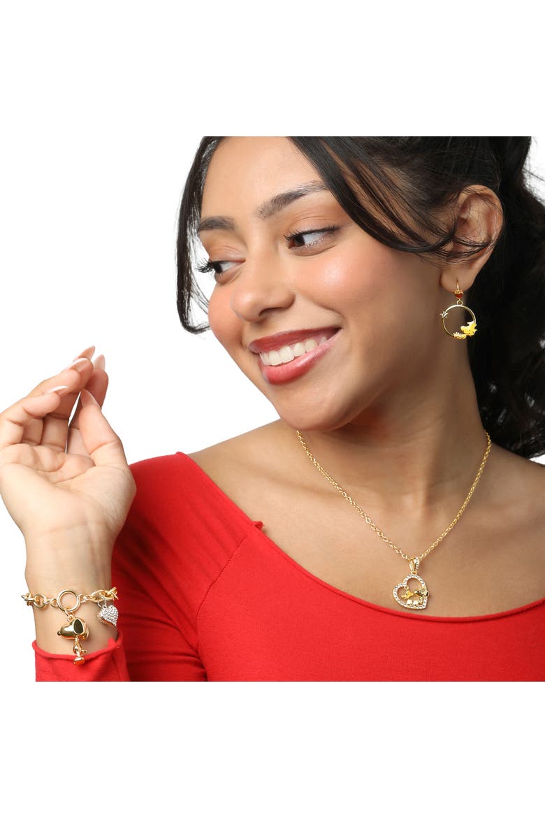 Snoopy Charm Bracelet for Women Official License, Clear Crystals, Alternate, color, Gold