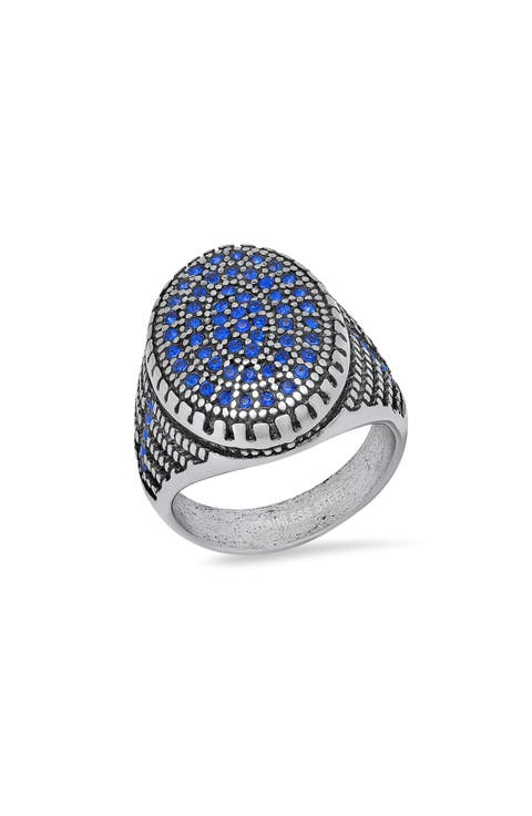 Men's Stainless Steel Pavé Crystal Signet Ring