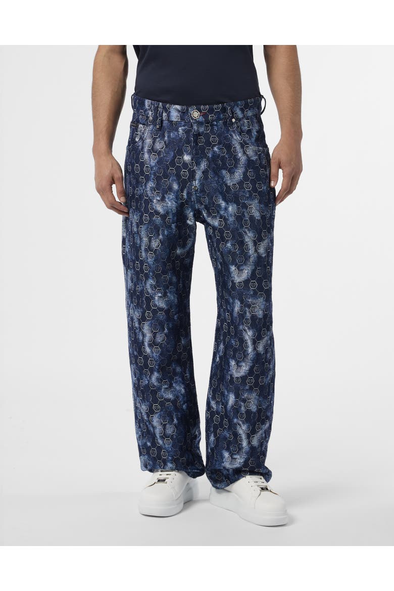 Beach Boy Fit Jeans Jacquard Monogram Men, Main, color, navy