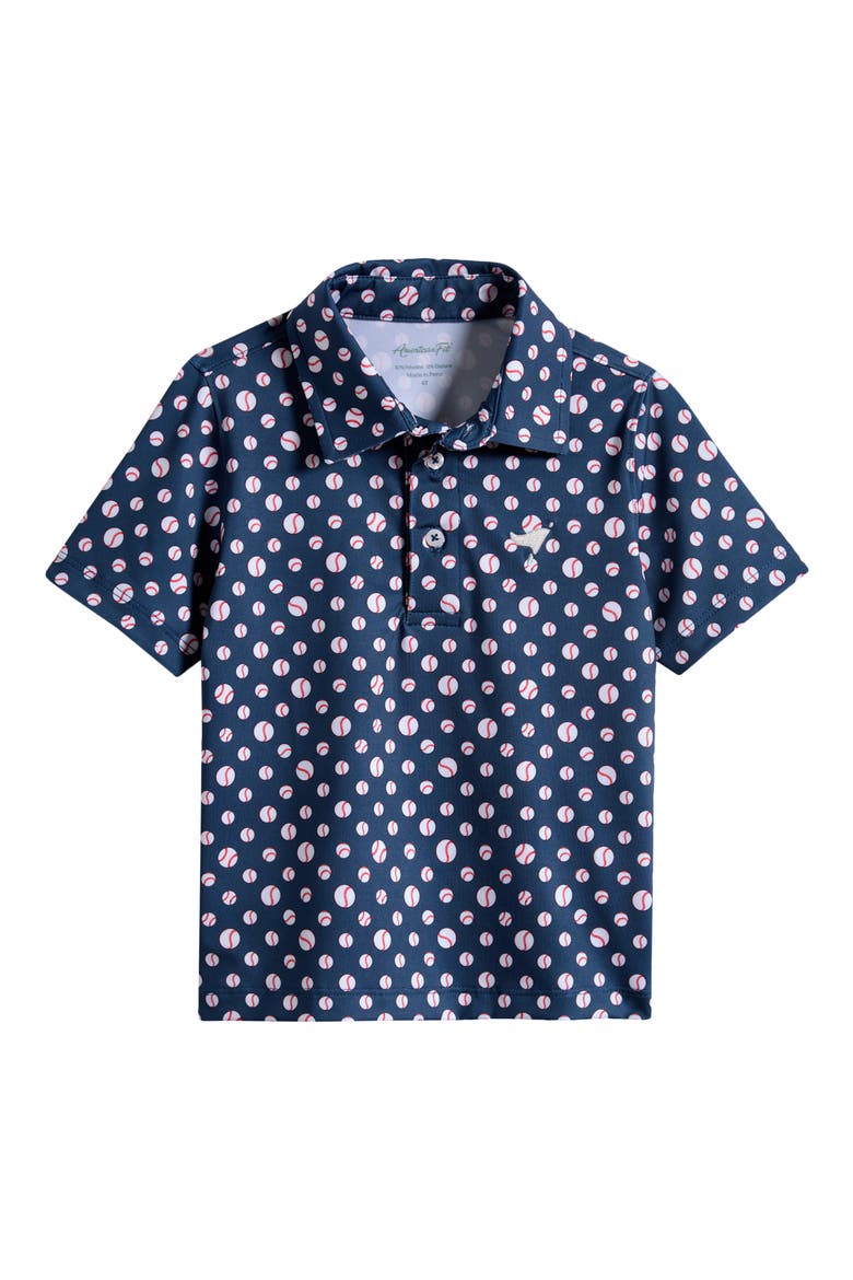 Kids' Baseball Print Polo, Main, color, NAVY BLUE
