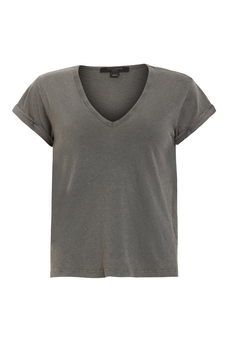 Anna V-Neck Cotton T-Shirt, Alternate, color, ACID WASHED BLACK
