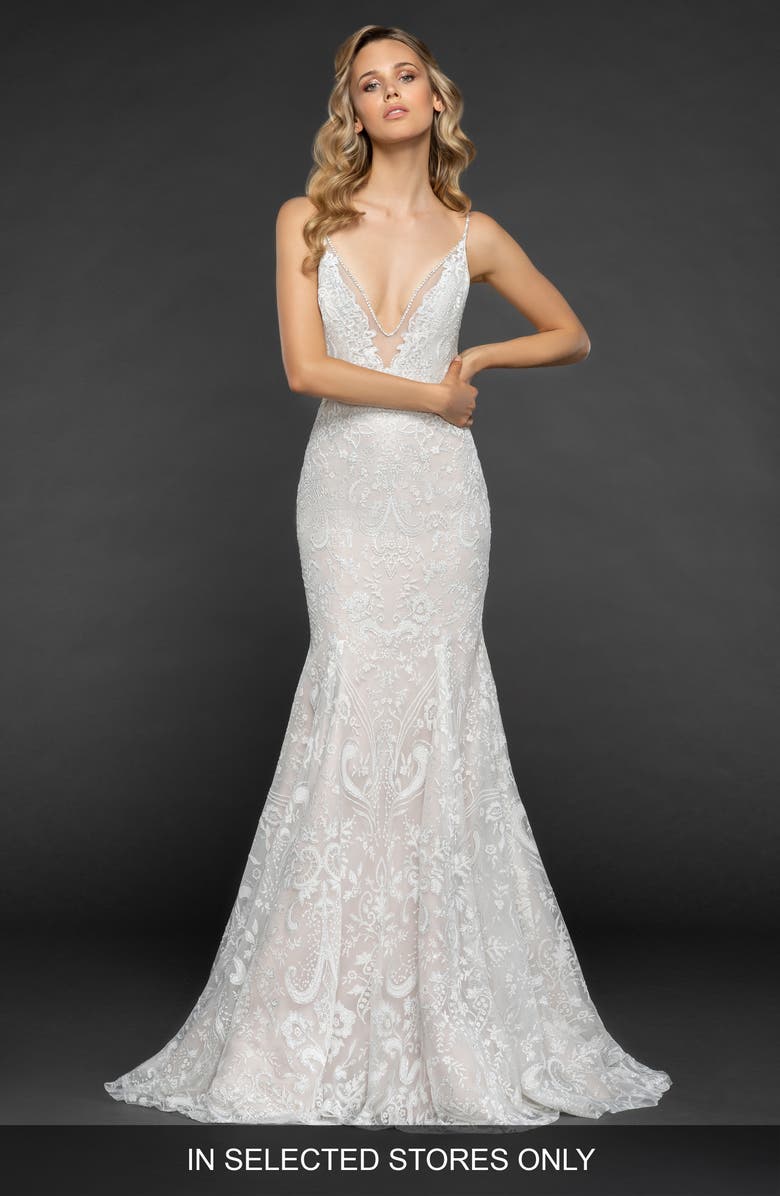 Hayley Paige Haruki Embroidered Trumpet Wedding Dress, Main, color,