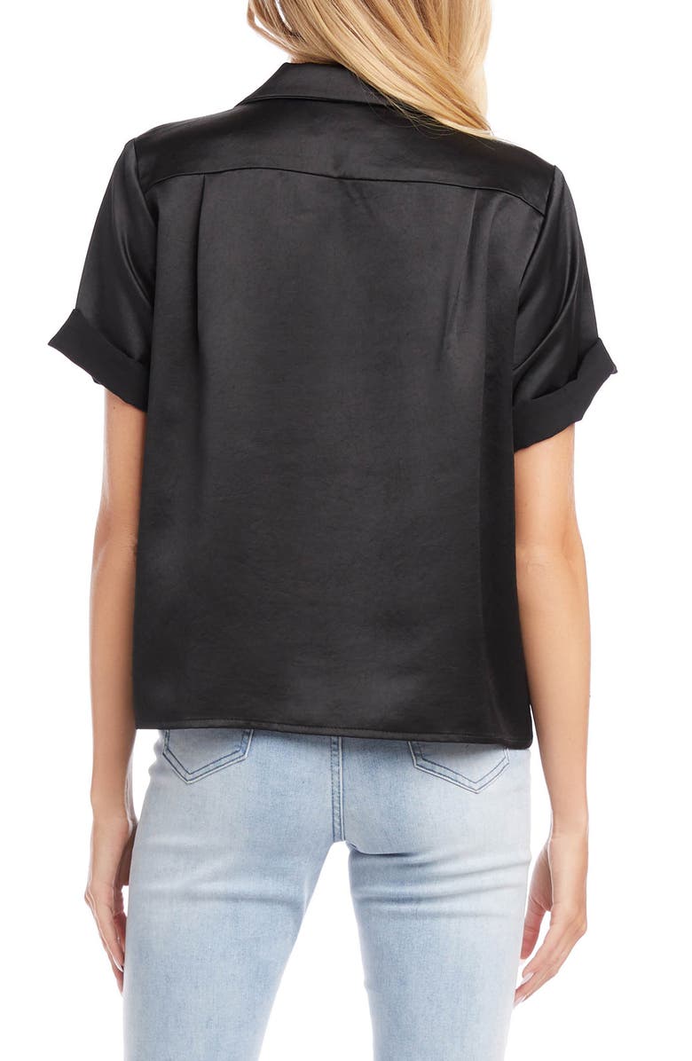 Karen Kane Roll Sleeve Tie Front Satin Top, Alternate, color,