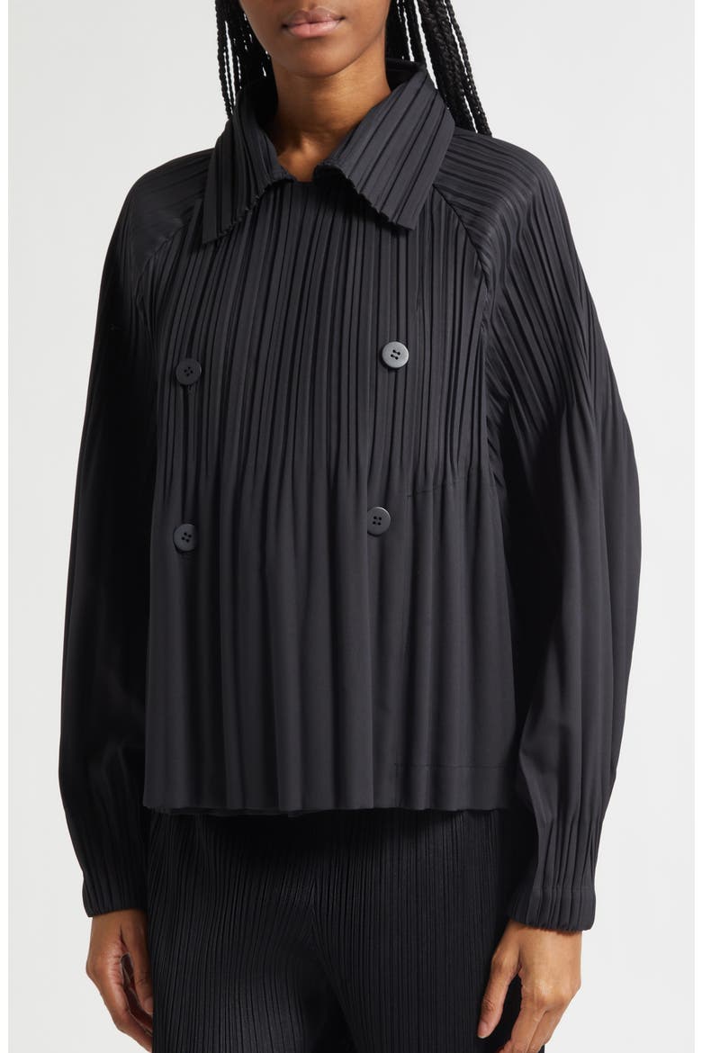 Pleated Double Breasted Jacket, Alternate, color, BLACK