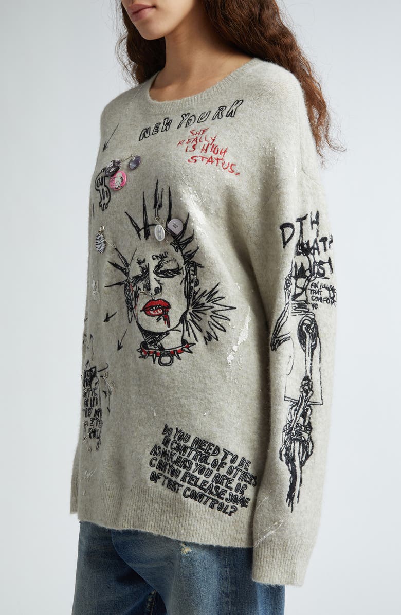 R13 Oversize Embroidered Sweater, Alternate, color,