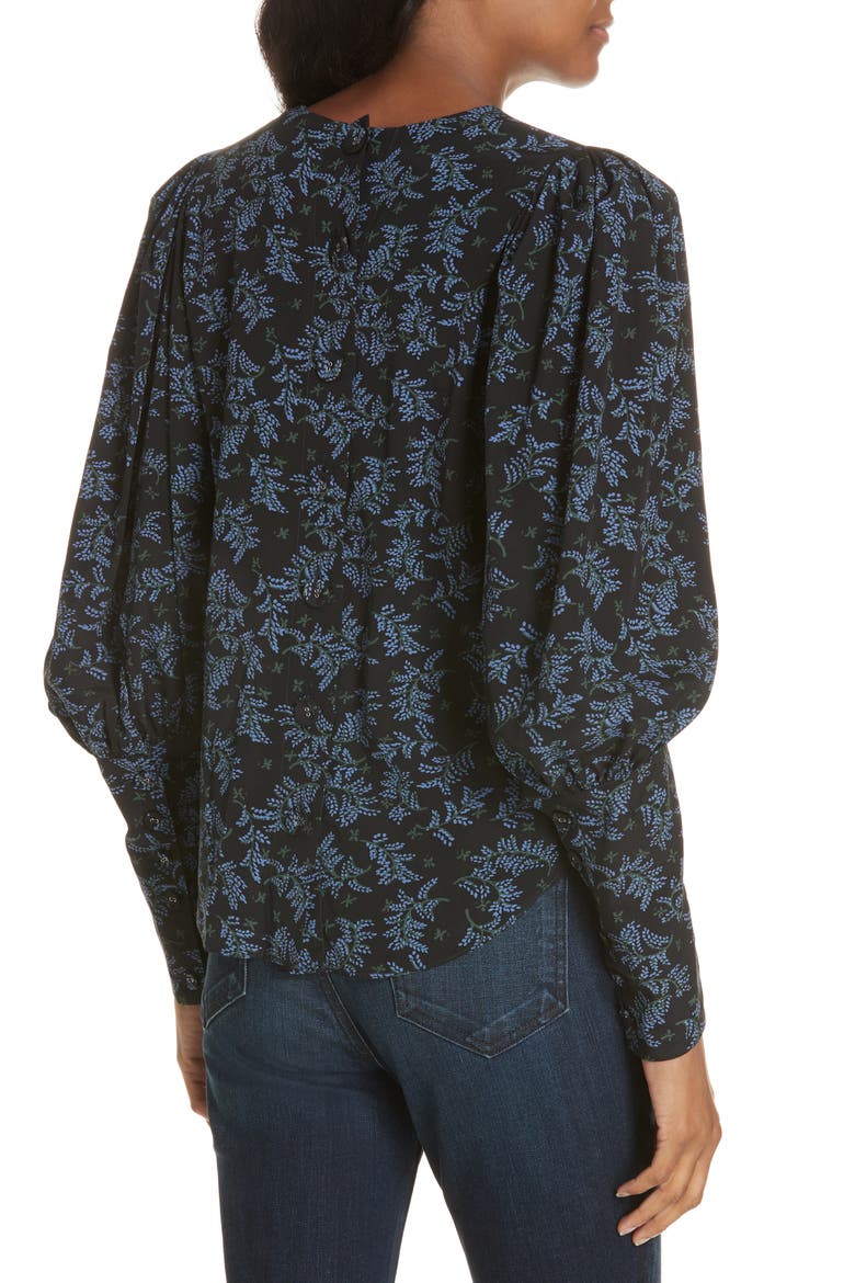 Clarke Puff Sleeve Stretch Poplin Top, Alternate, color, BLACK/ BLUE