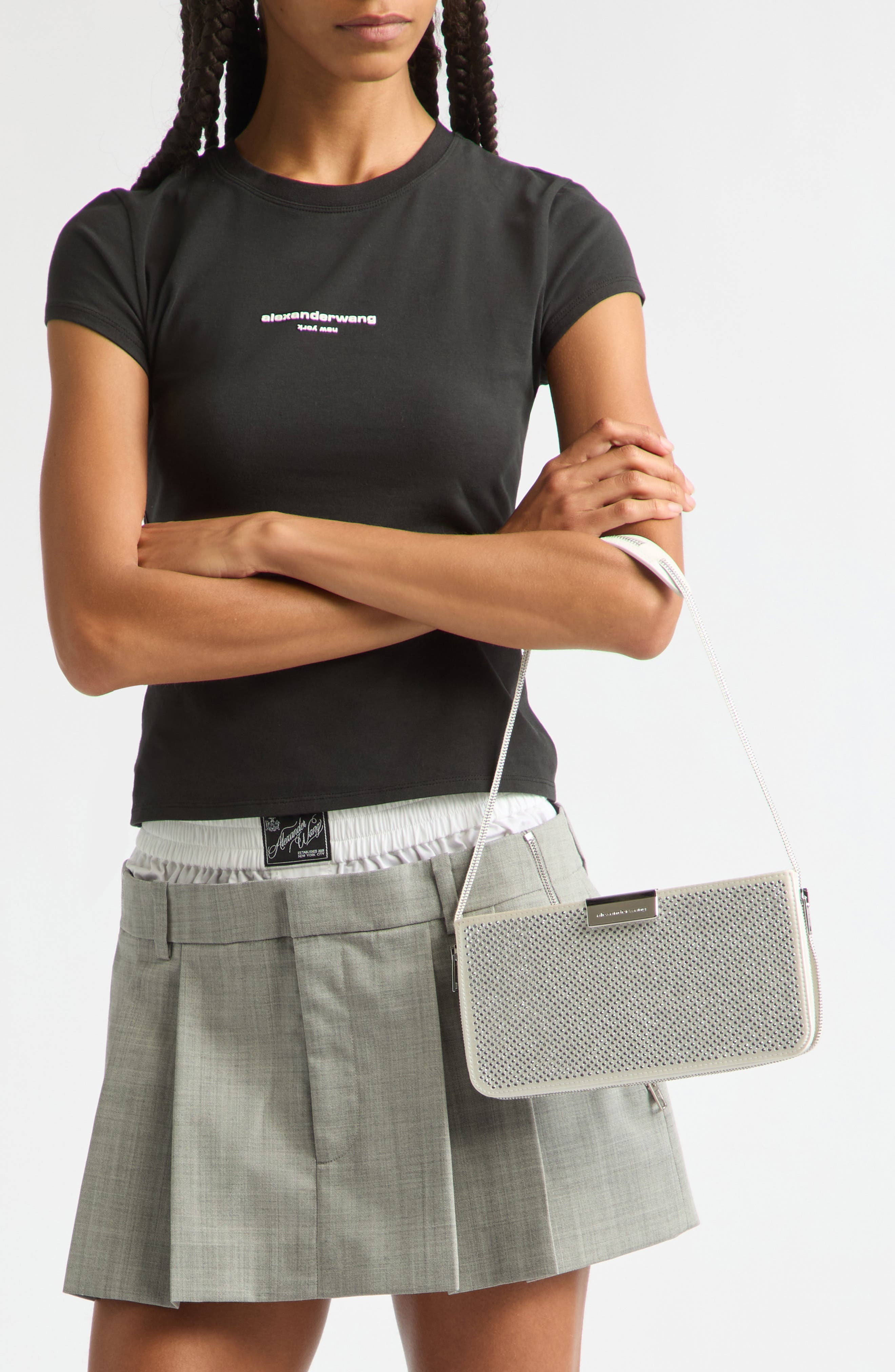 Siren Pochette Studded Leather Shoulder Bag, Alternate, color, VANILLA