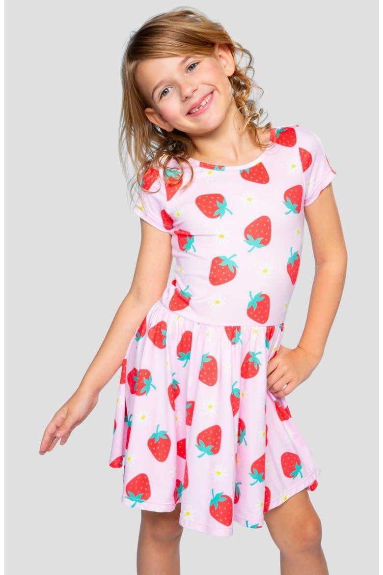 Kids' Short Sleeve Be Happy Dress, Alternate, color, STRAWBERRY DAISY