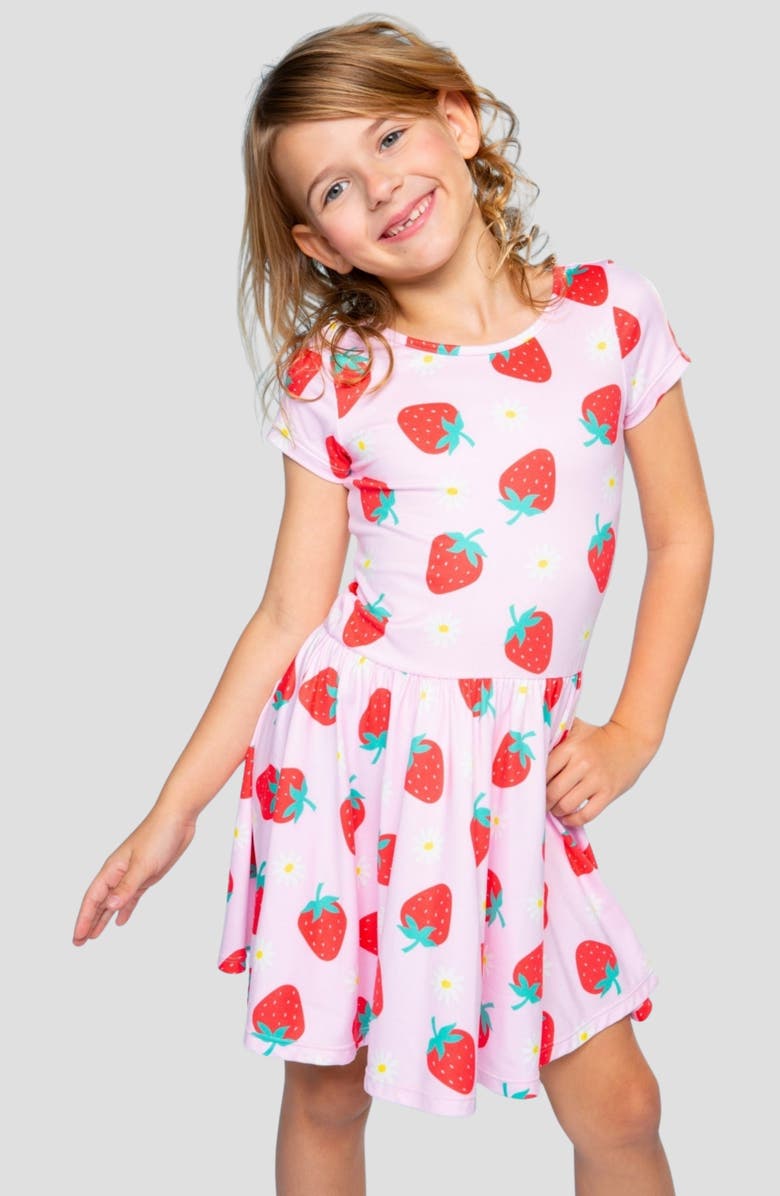 PixieLane Kids' Short Sleeve Be Happy Dress, Alternate, color, Strawberry Daisy
