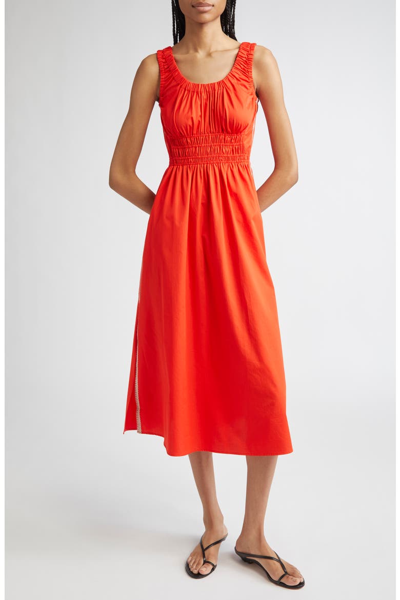 Anouk Smock Waist Cotton Dress, Main, color, RED