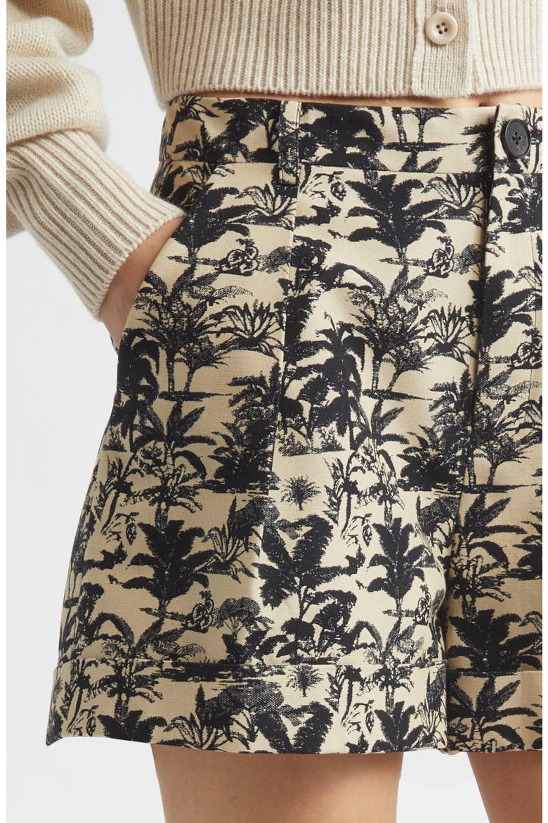 Nara Tropical Print Cuff Cotton Shorts, Alternate, color, JET/ NATURAL
