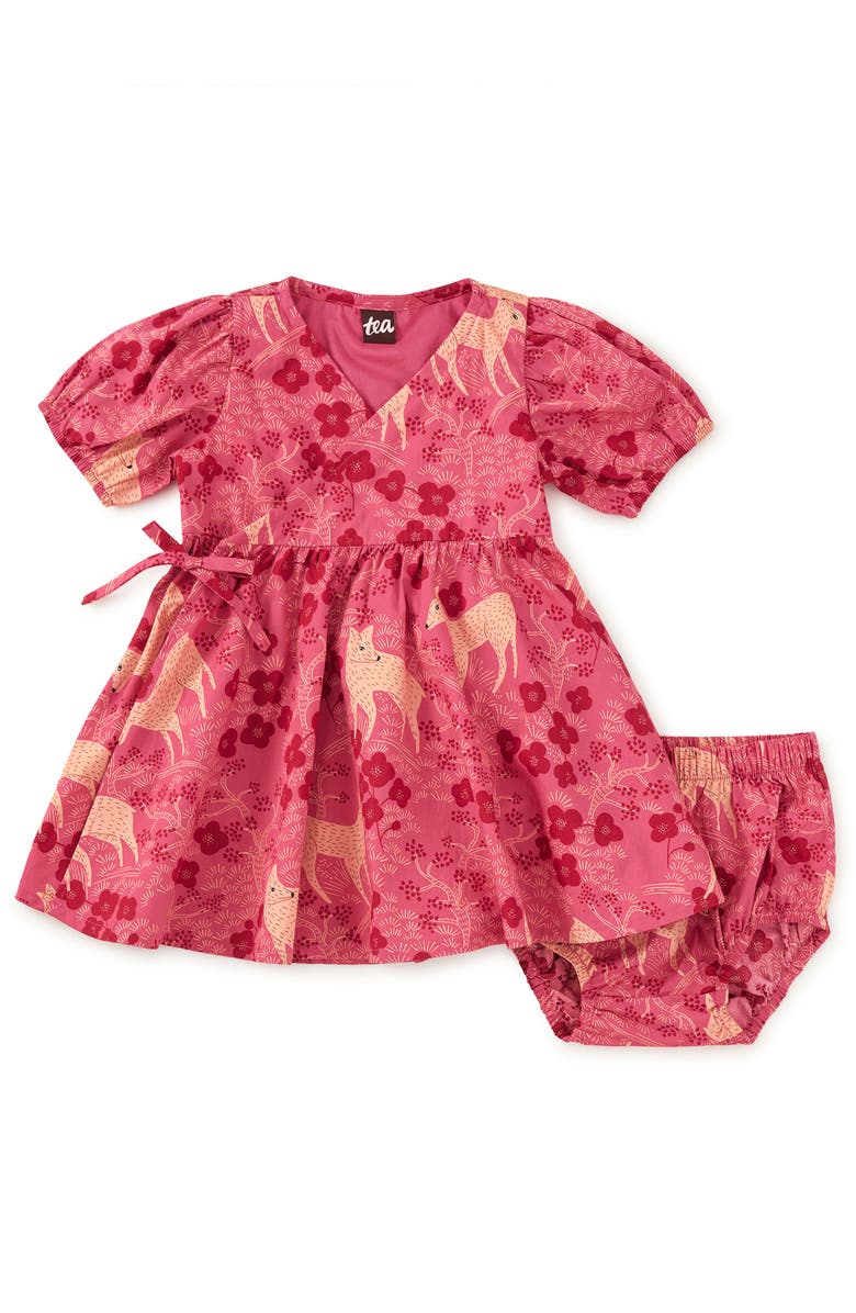 Tea Collection Tie Wrap Neck Dress, Alternate, color, Wandering Deer Floral