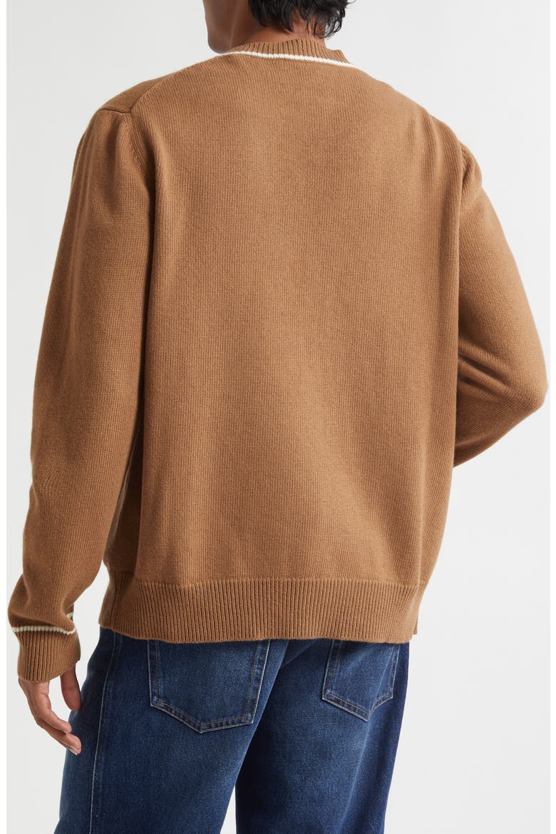 Intarsia Logo Virgin Wool Cardigan, Alternate, color, M0180 NOCE SCURO