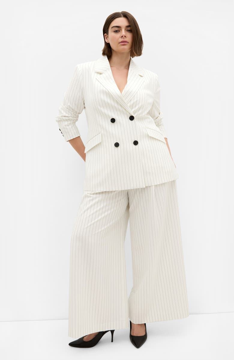City Chic Pinstripe Double Breasted Jacket, Alternate, color, 