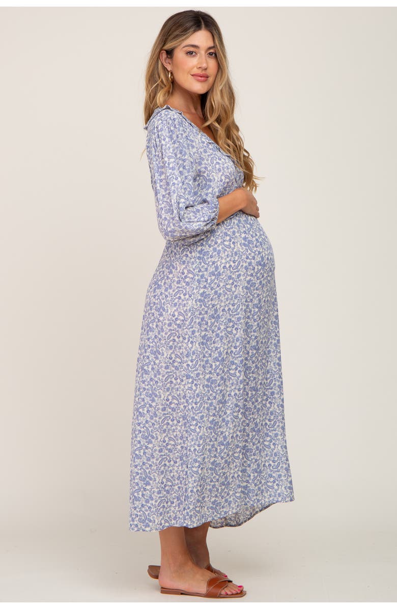 PinkBlush Floral Ruffle V-Neck Midi Dress, Alternate, color, Blue