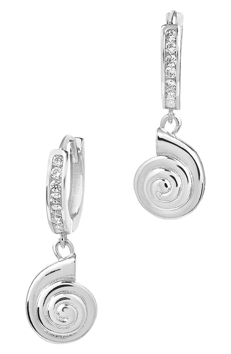 Sterling Forever Shark Eye Drop Huggie Hoop Earrings, Main, color, 