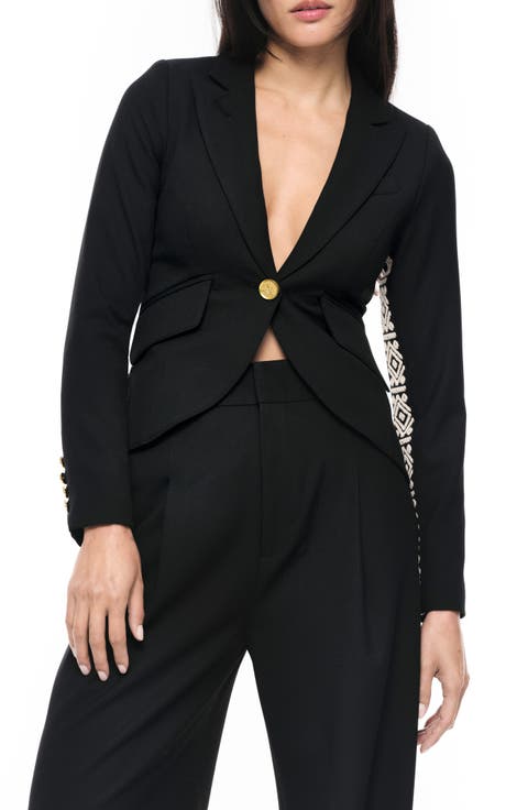 Embroidered Stripe Cutaway Blazer
