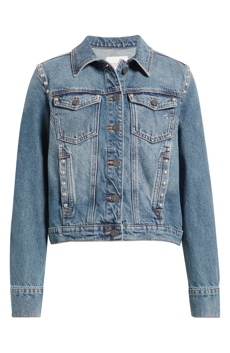 HIDDEN JEANS Faux Pearl Detail Denim Trucker Jacket, Alternate, color, Medium