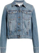 HIDDEN JEANS Faux Pearl Detail Denim Trucker Jacket