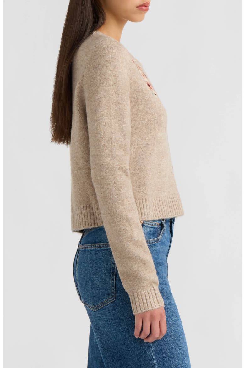 Embroidered Crewneck Cardigan, Alternate, color, TAUPE MIX