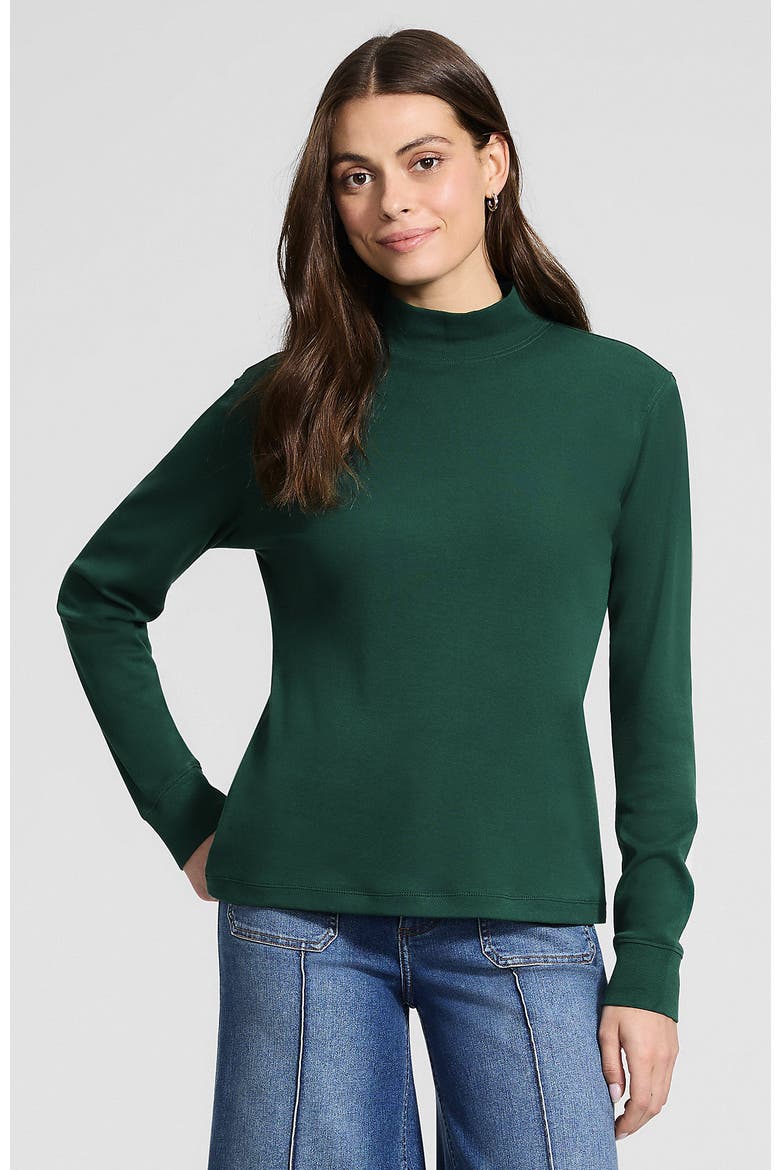 Relaxed Cotton Long Sleeve Mock Turtleneck, Main, color, Pine