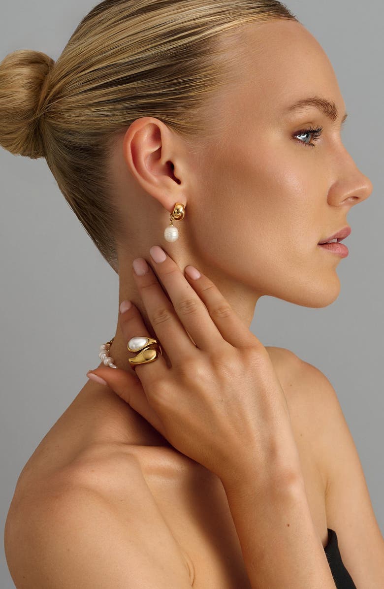 Nialaya Large Pearl Cuff Ring, Alternate, color, Gold