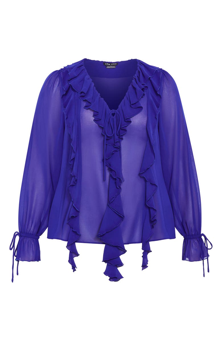 City Chic Felix Ruffle Long Sleeve Tiered Dress, Alternate, color, Cobalt