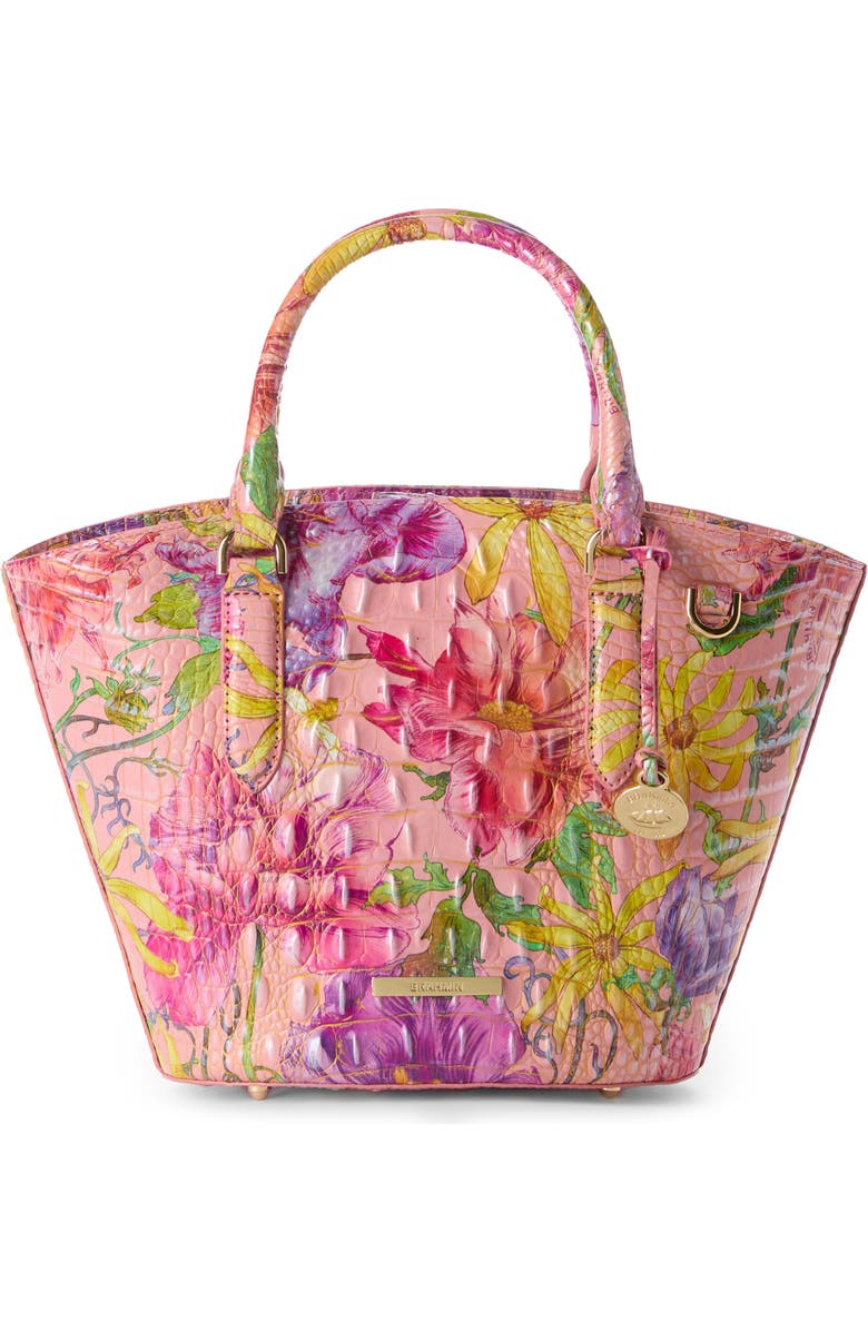 Brahmin Jenny Floral Print Croc Embossed Leather Satchel, Main, color,