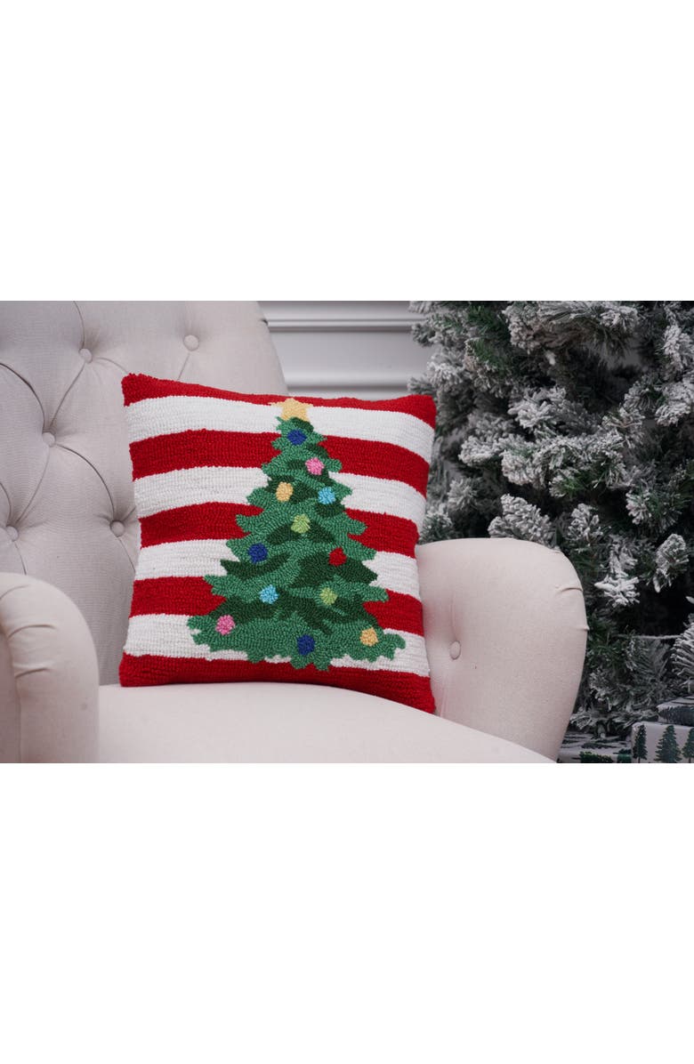 C&F Home Christmas Tree & Candy Cane Striped Hooked Accent Throw Pillow 16" x 16", Alternate, color,