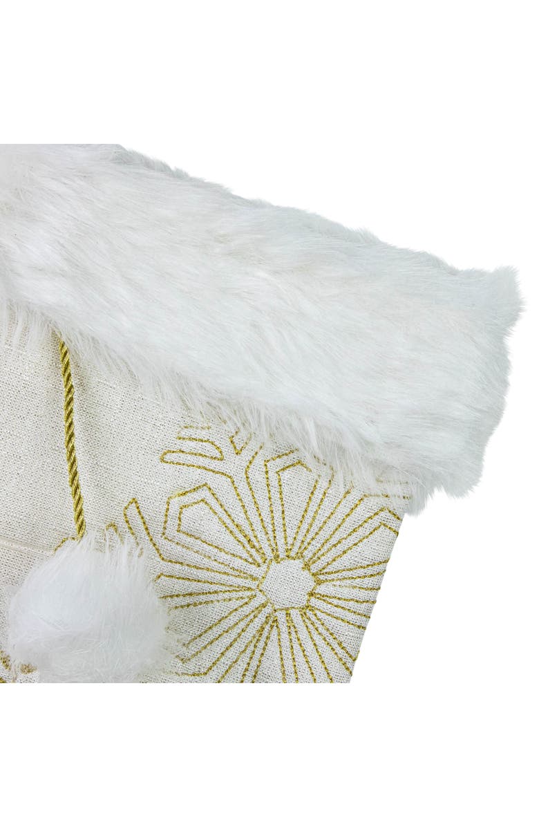 Northlight 20" Cream with Gold Snowflakes Christmas Stocking with Faux Fur Cuff, Alternate, color, 