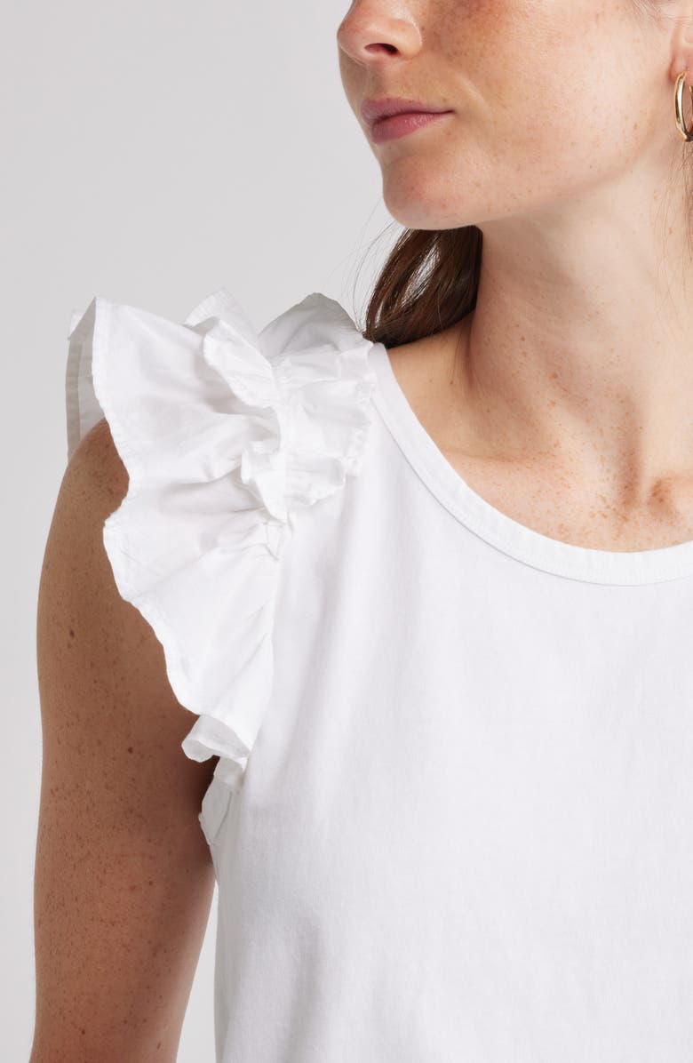 Caslon<sup>®</sup> Ruffle Shoulder Cotton Tank, Alternate, color, White