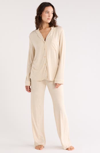 Nordstrom Rack Tranquility Long Sleeve Shirt & Pants Two-piece Pajama Set In Neutral