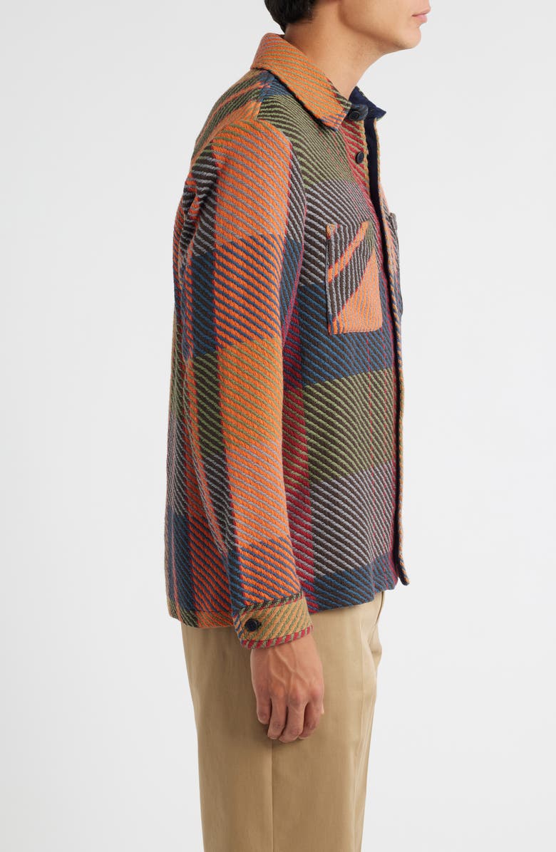 Wax London Whiting Tempo Exploded Plaid Cotton Blend Button-Up Overshirt, Alternate, color, Orange / Multi