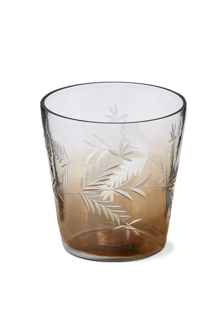 Ombre Handcut Leaf Blown Glass Tealight Candle Holder, Main, color, Brown