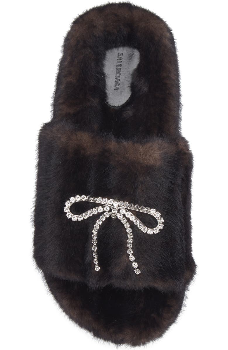 Balenciaga Furry Slide Sandal, Alternate, color, 2618 Brown/ Silver/ Crystal