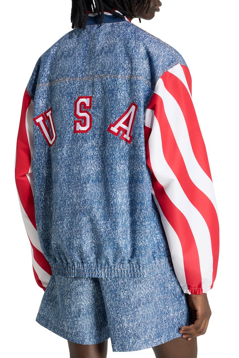 Denim Graph Track Jacket, Alternate, color, WHITE/ DARK BLUE