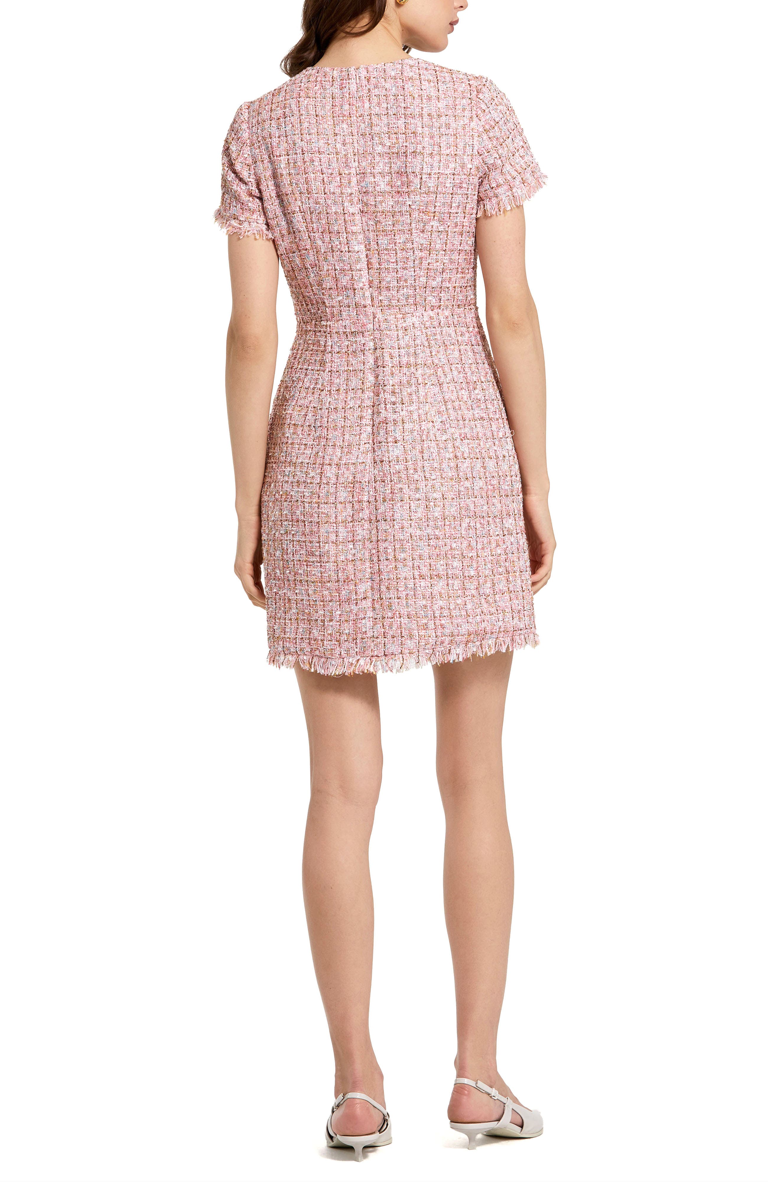 Boucle Short Sleeve Button Down Mini Dress With Pockets - image 2